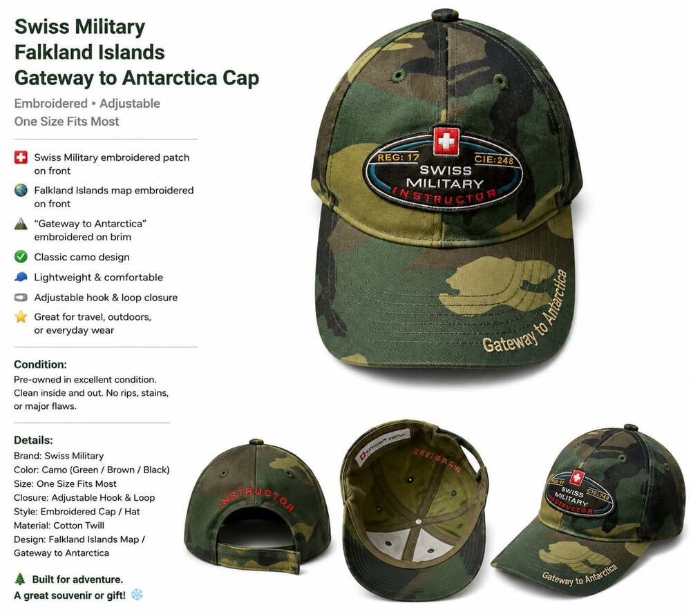 Swiss Military Falkland Islands Gateway to Antarctica Camo Cap Hat